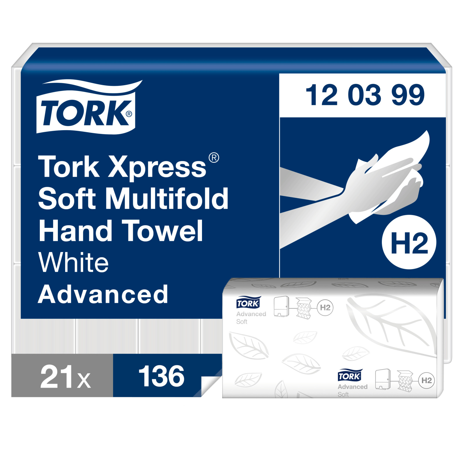 Листові вузькопанельні рушники Tork Xpress Advanced Soft складання Multifold, білі, 2 шари, 21х34 см, 136 листів